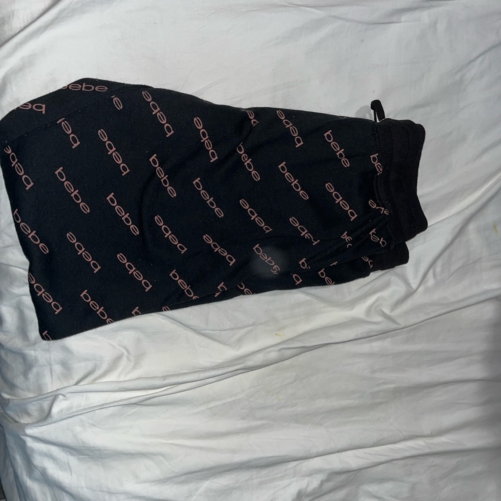 Bebe Black Joggers with Pink Logo Pattern